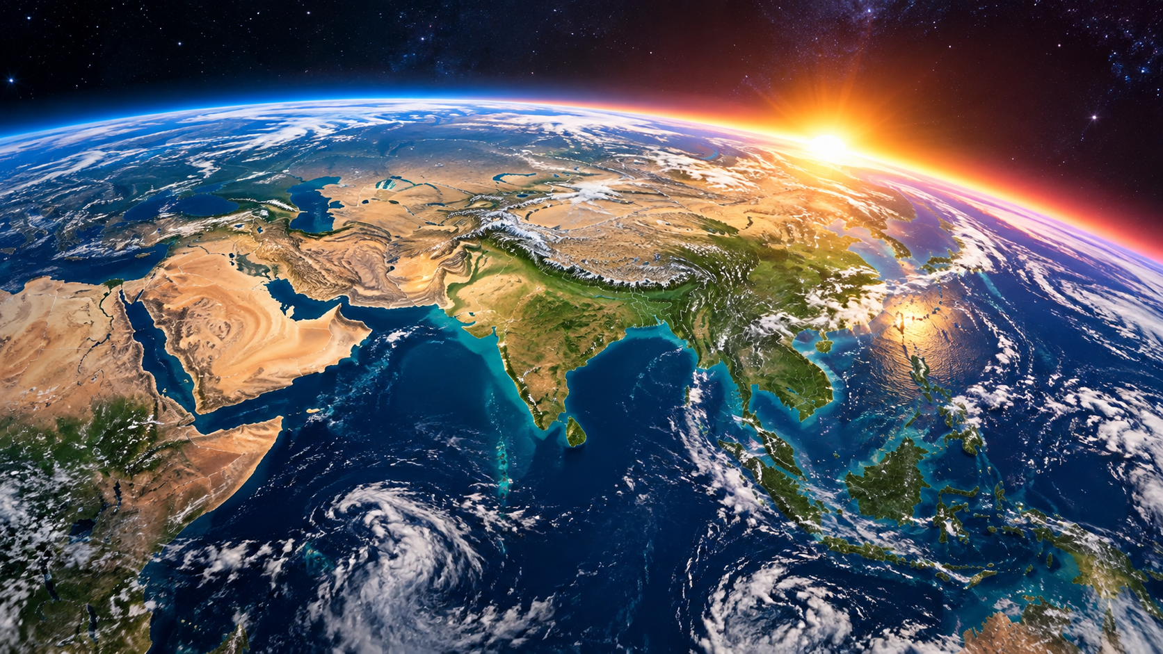 Earth seen from space above India and Asia